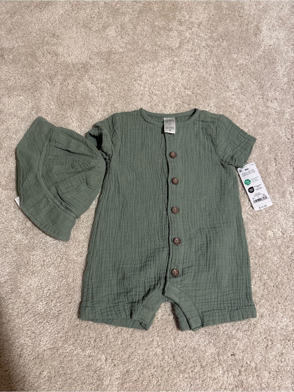 Carter's Baby Romper & Hat in Green 6M NWT